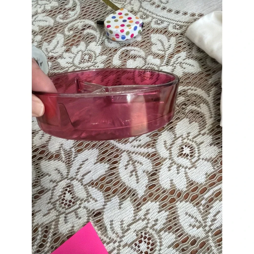 Vintage Cranberry Glass Divided Relish Dish Starburst Clear Base Round 6.5 Inch